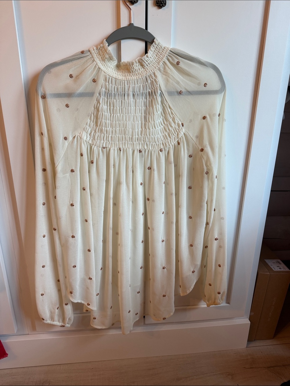 Free People Beige and Gray Camo Button-Down Shirt with Sequin Pockets - Picture 2 of 2